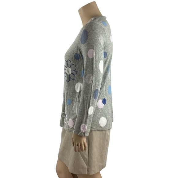 J.Jill Gray Cotton Floral Polka Dot Pullover Sweater Size L - Picture 4 of 7